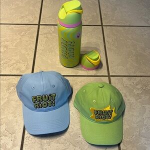 Fruit Riot Water Bottle and Caps Set (one adult, one child, & extra bottle top)
